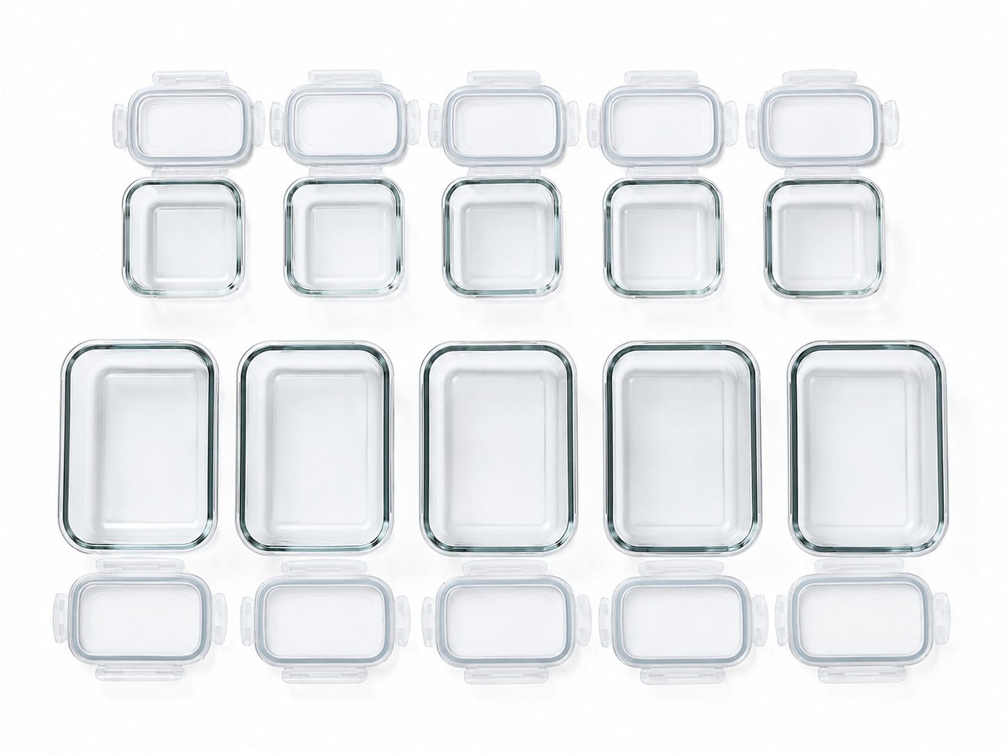 Dealusy 20-piece unboxing flat-lay, large and small containers