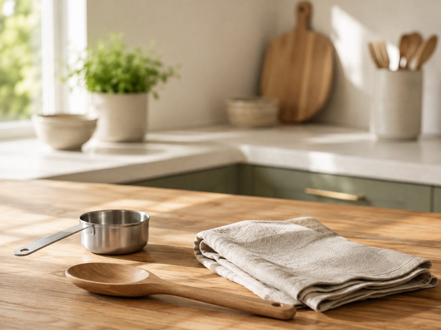 Notebook and coffee mug on a kitchen workspace